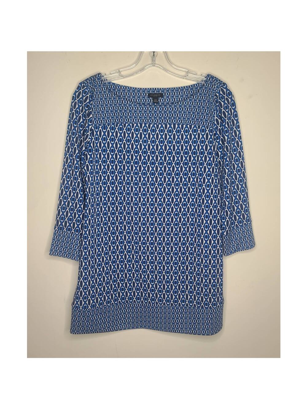 Ann Taylor blue white geometric 3/4 sleeve tunic shirt - XS